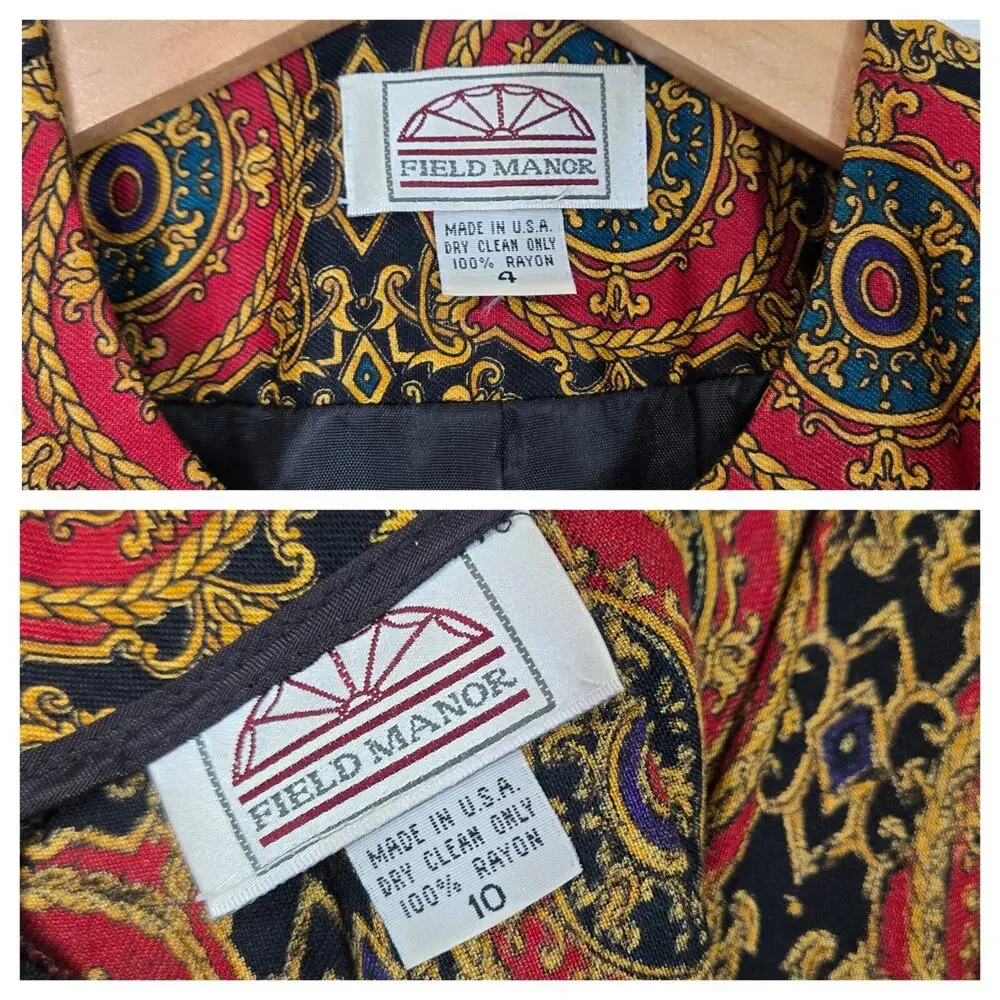 VTG Field Manor 2 pc Skirt Set Top/Jacket Maxi Skirt Vtg Sz 10* Multicolor READ